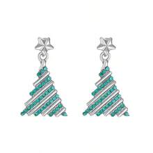 1pair Creative Rhinestone Christmas Tree Earrings For Women, European And American Style - Silver - View 7
