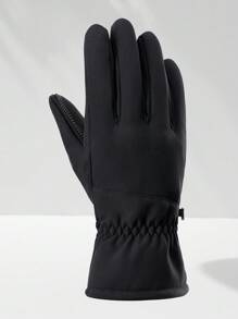 1pair Men's Black Drawstring Slip-resistant Simple Style Warm Gloves For Skiing And Cycling - Black - View 9