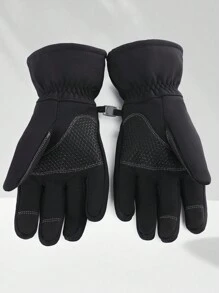 1pair Men's Black Drawstring Slip-resistant Simple Style Warm Gloves For Skiing And Cycling - Black - View 6