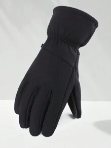 1pair Men's Black Drawstring Slip-resistant Simple Style Warm Gloves For Skiing And Cycling - Black - View 5
