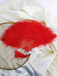 女性羽毛圖案和流蘇裝飾時尚手持扇適合派對