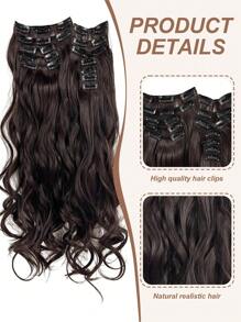22 件接髮夾 12 件假髮棕色 22 英寸長自然波浪耐熱纖維合成假髮適合女士派對日常使用 - 咖啡棕 - 查看 4