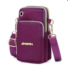 字母细节手机包 女士时尚拉链斜挎包 多功能尼龙收纳袋 可装硬币和耳机 (6.69*3.54*1.96) 英寸 女士钱包 钱包 - 紫色 - 查看 3