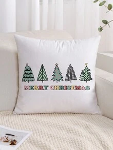 1入組聖誕樹紋枕套,手繪印刷織物坐墊套,適用於沙發、客廳、家居裝飾,不含內芯 - 軍綠色 - 查看 2