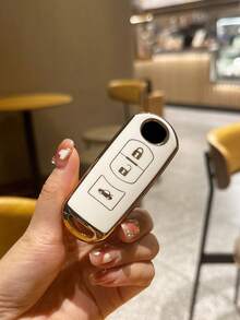 1pc Gold-rimmed White Tpu Car Key Protective Case With 3 Buttons, Suitable For Cars - Multicolor - View 7