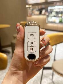 1pc Gold-rimmed White Tpu Car Key Protective Case With 3 Buttons, Suitable For Cars - Multicolor - View 4