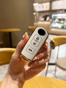 1pc Gold-rimmed White Tpu Car Key Protective Case With 3 Buttons, Suitable For Cars - Multicolor - View 9