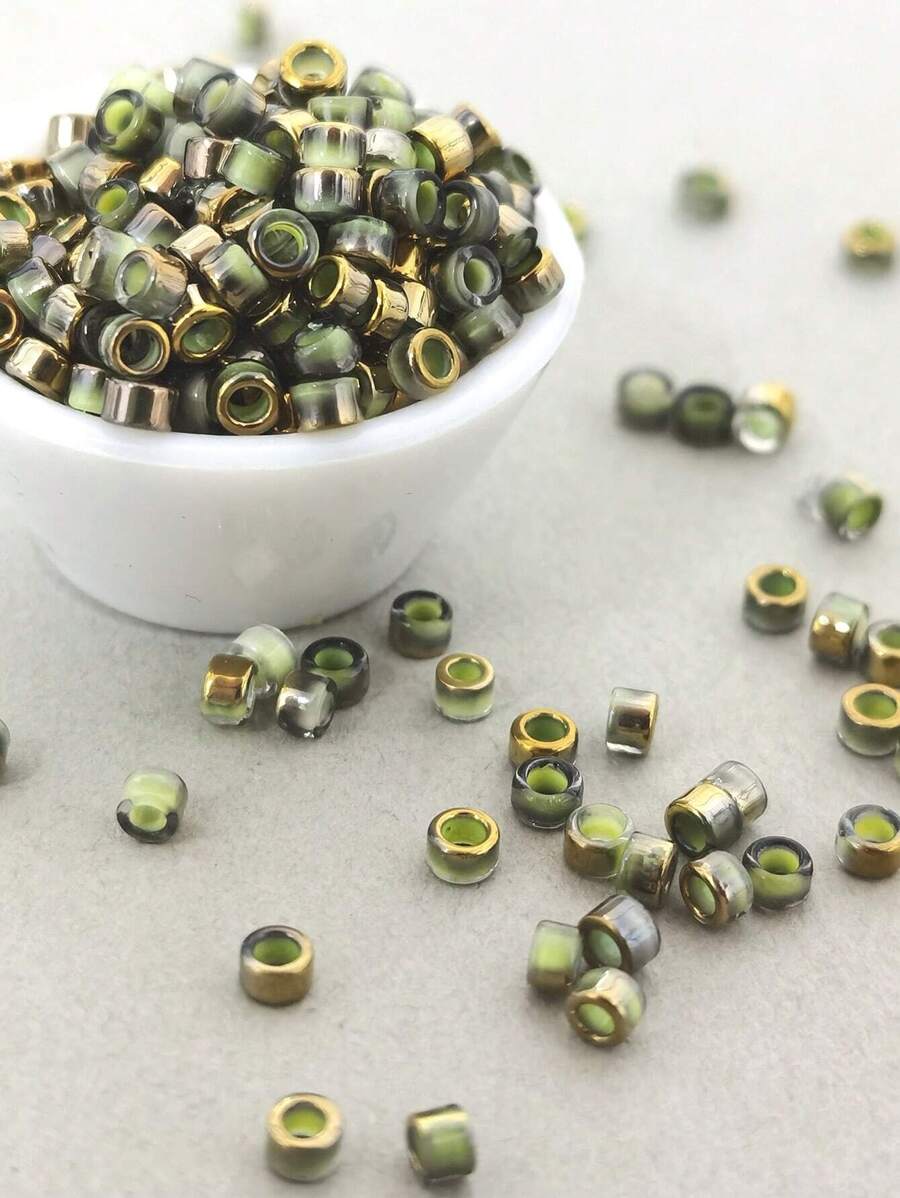2.5mm 1400pcs/0.7oz(20g) Ombre Gold Antique Seed Beads, French Embroidery Supplies For DIY Bracelets, Necklaces, Handmade Gifts - Olive Green - View 1