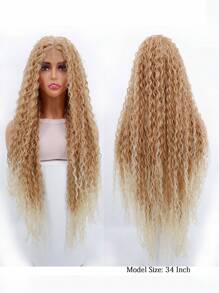 Phần chữ T Mặt trước Ren Dài Tóc xoăn 34inch Thời trang Tóc giả tổng hợp Tóc Màu Quả mơ Và Trắng Tóc giả - Màu be - Xem 2