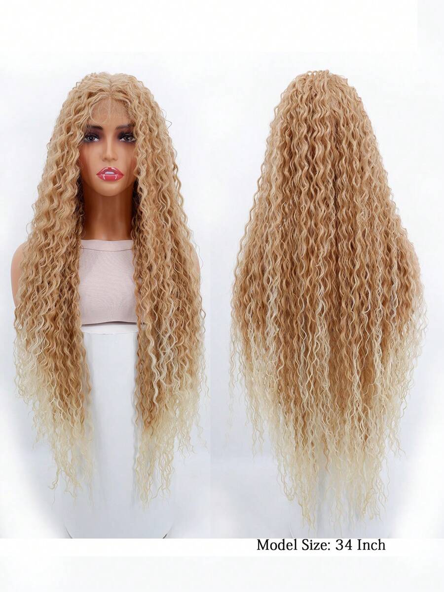 Phần chữ T Mặt trước Ren Dài Tóc xoăn 34inch Thời trang Tóc giả tổng hợp Tóc Màu Quả mơ Và Trắng Tóc giả