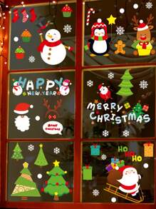 9入組聖誕節玻璃門和窗戶裝飾貼紙,購物中心專用,電靜電貼紙,適用於場景裝飾 - 彩色 - 查看 3