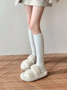1 雙女秋冬柔軟保暖純色時尚過膝襪 - 杏色 - 查看 9