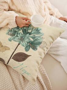 One-sided Thick Corduroy Pillowcase With Flower And Butterfly Pattern Printed On One Side - Multicolor - View 4