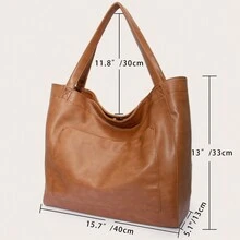 實心大容量女士手提袋 - 棕色 - 查看 6