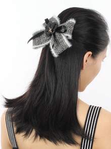 1 件装绒布发夹大号蓬松毛绒发爪夹冬季发夹复古优雅发爪夹