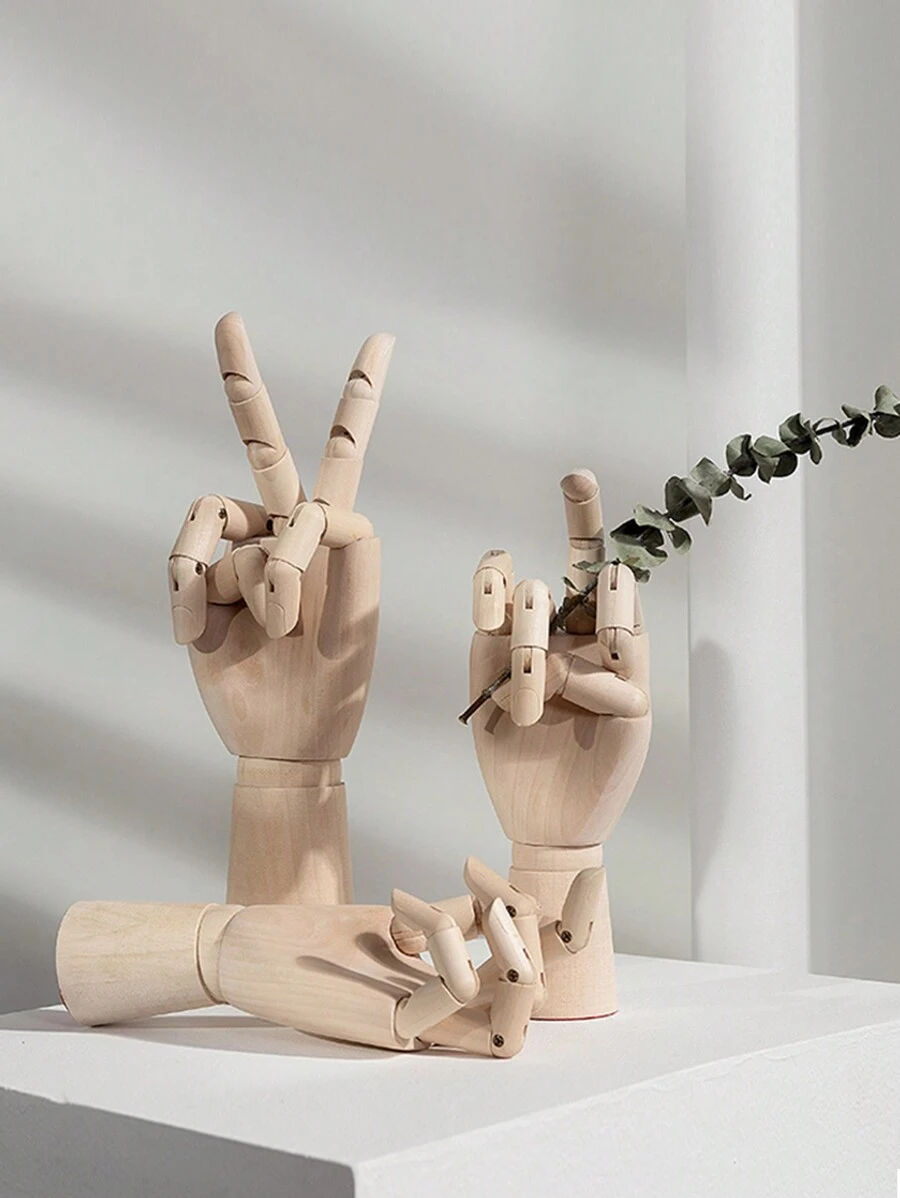 1pc 7 Inch Wooden Hand Model With Movable Joints For Drawing Sketching Decoration Display Best Gifts Birthday Graduation - Beige - View 1