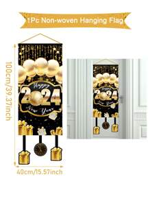 1入組無紡布掛旗,黑金色背景橫額2024新年派對背景裝飾,門飾,家居裝飾,橫額裝飾