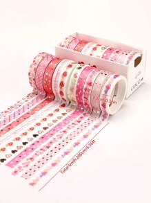 Conjunto De 10 Rollos De Cinta Decorativa Con Patrón De Corazón De Papel Y Lámina - Multicolor - Ver 3