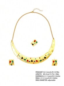 1套/組優雅簡約銅合金和鑽石鑲嵌金色耳環、項鍊、戒指珠寶套裝,適合女性日常穿戴