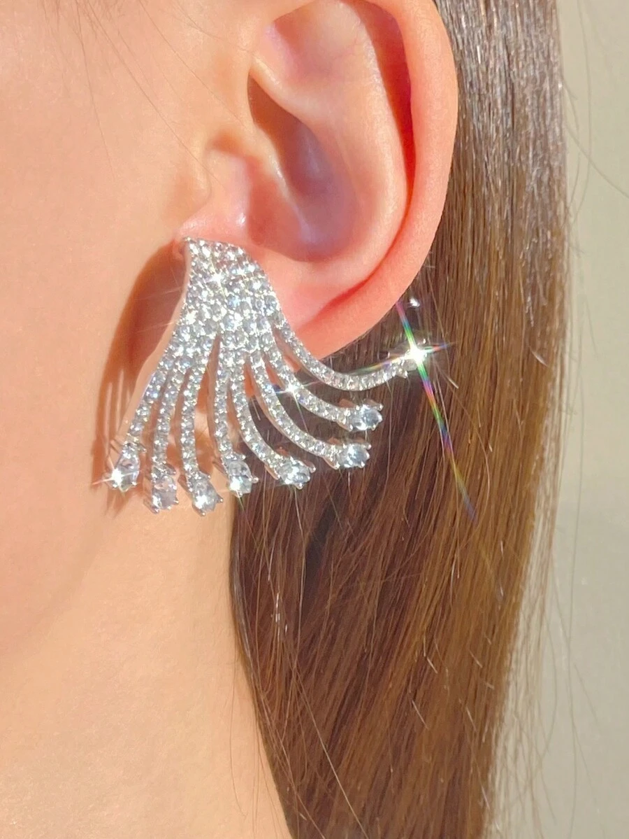 1 cặp bông tai đính đá hình giọt nước sáng tạo cá nhân hóa tinh tế dành cho nữ kết hợp với mọi trang phục - đôi cánh thiên thần - Xem 1