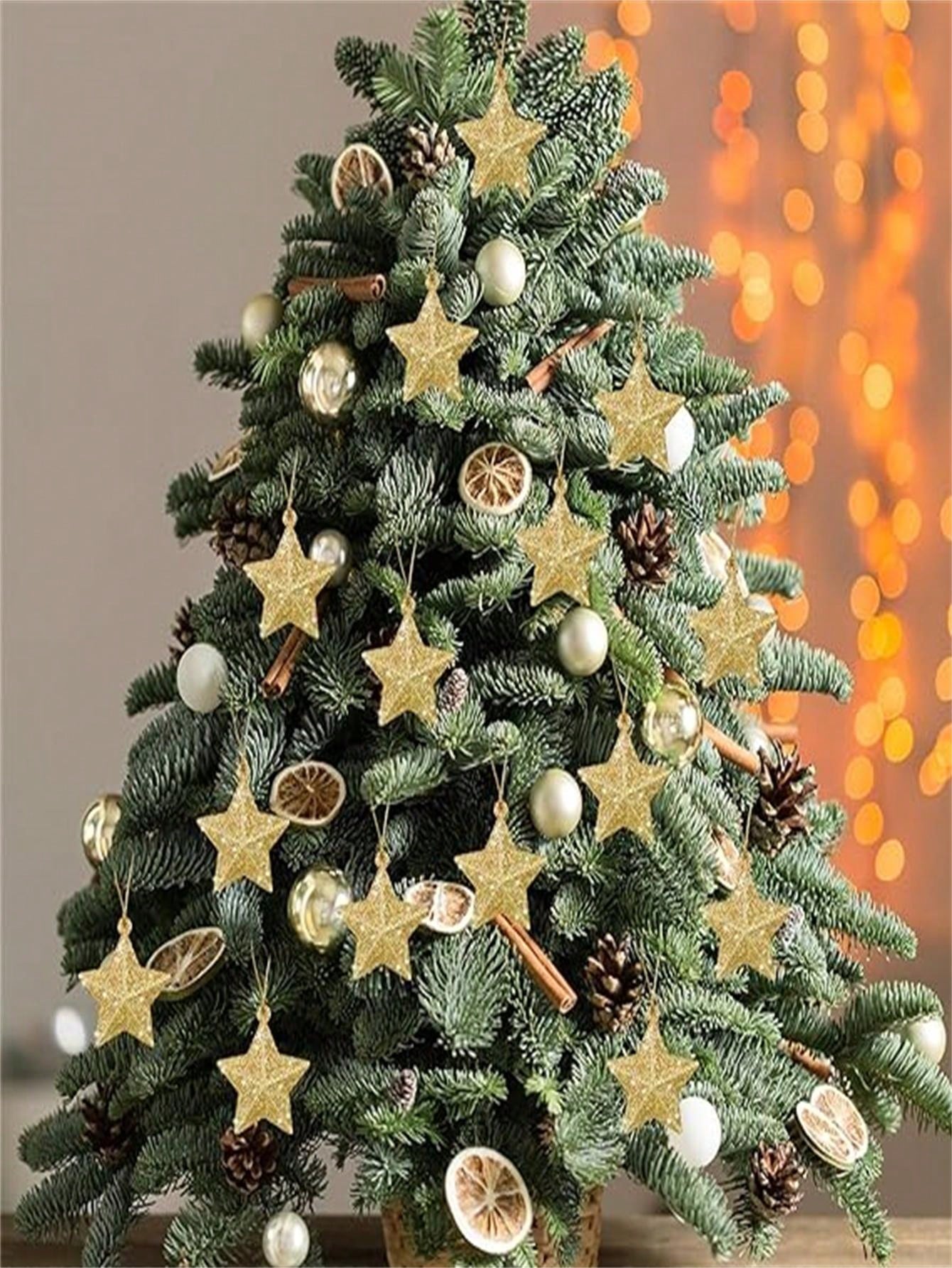 12pcs Christmas Tree Decorations Gold Star Hanging Ornaments Gold