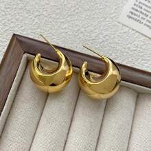 1pair High-end 18k Gold Plated Plump Teardrop Shape Earrings Made Of Titanium Steel With Geometric Design, Fashionable And Versatile For Women - Gold - View 1