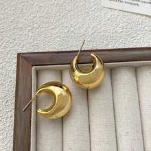 1pair High-end 18k Gold Plated Plump Teardrop Shape Earrings Made Of Titanium Steel With Geometric Design, Fashionable And Versatile For Women - Gold - View 4