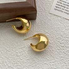 1pair High-end 18k Gold Plated Plump Teardrop Shape Earrings Made Of Titanium Steel With Geometric Design, Fashionable And Versatile For Women - Gold - View 6