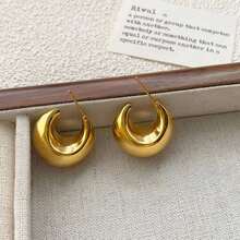 1pair High-end 18k Gold Plated Plump Teardrop Shape Earrings Made Of Titanium Steel With Geometric Design, Fashionable And Versatile For Women - Gold - View 3