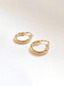 Smooth Hoop Earrings 18k Laminated Gold - Gold - View 1