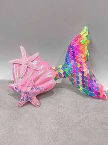2个儿童彩虹亮片美人鱼发夹卡通海星美人鱼鳄鱼夹小贝壳动物发饰 - 彩色 - 查看 3