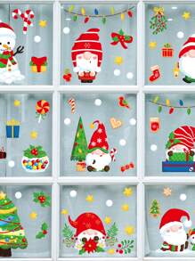 9 Piezas Pegatinas Estáticas De Vidrio Decoradas Con Patrón De Muñeco De Nieve Para La Decoración De La Ventana De La Tienda En La Temporada Navideña - Multicolor - Ver 1