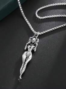 1入新設計復古時尚鍍銀長腿淑女吊墜項鍊,適合男性日常穿戴 - 銀色 - 查看 3