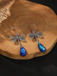 1對時尚創意復古波西米亞風格動物蜻蜓圓形耳環,適合女性日常佩戴