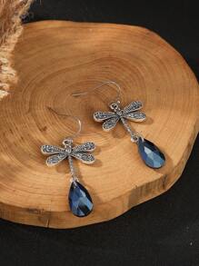 1對時尚創意復古波西米亞風格動物蜻蜓圓形耳環,適合女性日常佩戴