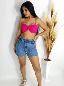 Women Denim Shorts - Rửa trung bình - Xem 3