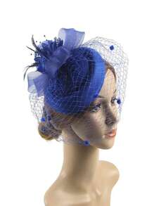 1個迷人的帽子,帶有夾子的女士禮帽,羽毛婚禮頭飾,新娘1920年代頭飾,優雅的網狀頭飾,誇張的雪紡假羽毛髮箍,新娘禮服賽馬俱樂部頭花攝影照片珠寶