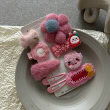1套裝韓語粉色的豬形狀髮夾,長毛絨邊髮夾,女孩蝴蝶頭髮蝴蝶結,劉海夾,BB夾,公主髮夾,髮飾