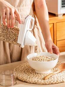 1pc 1100ml Grain & Rice Canister, Moisture-proof Food Storage Sealed Container With Measuring Cup - White - View 2