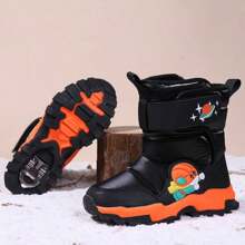 1雙卡通男童加厚毛絨防水防滑軟雪地靴,黑色
