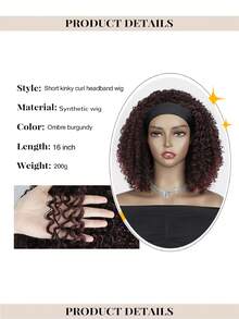 nimoki 女士用16英寸波浪狀頭帶假髮,短款漸層酒紅色頭帶假髮,人造纖維頭髮假髮