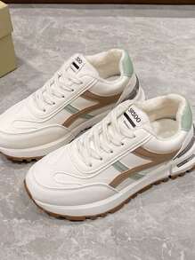 Của phụ nữ Giải trí Giày thể thao Với Dày Đế , Thoải mái , Thoáng khí , Nhẹ , Sành điệu Và Ấm áp , Trắng Tương phản Màu sắc - trắng - Xem 2