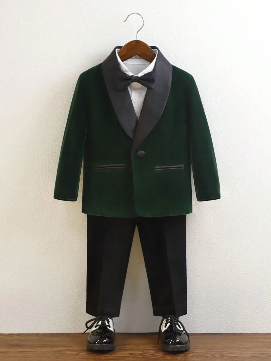 3 件套年轻男孩西装，夹克 + 裤子 + 领结，绅士装，秋冬