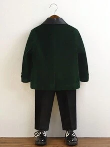 3 件套年轻男孩西装，夹克 + 裤子 + 领结，绅士装，秋冬 - 綠色 - 查看 4