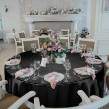 1pc Satin Round Tablecloth, Silk Table Cover, Smooth Fabric Tablecloth, Glossy Silk Satin Table Paper, Suitable For Wedding, Banquet And Large Events - Black - View 4