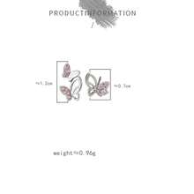 1pair Asymmetrical Pink Butterfly Earrings In Sterling Silver - Silver - View 2