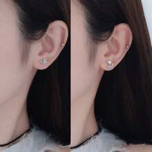 1pair Asymmetrical Pink Butterfly Earrings In Sterling Silver - Silver - View 3