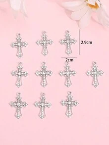 10pcs Dark Style Rhinestone Inlaid Cross Pendant For Necklace, Earrings Diy Punk Themed Jewelry Making Material - Yellow Gold - View 5