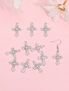 10pcs Dark Style Rhinestone Inlaid Cross Pendant For Necklace, Earrings Diy Punk Themed Jewelry Making Material - Yellow Gold - View 1