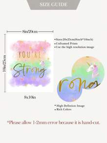 6 Pieces Unicorns Canvas Art Print Watercolor Painting Cute Wall Pictures Rainbow Poster Inspirational Quotes Brave Strong Unique Kind Smart Wall Art Painting Girls Room Decor Nursery Wall Decor Girl Unframed